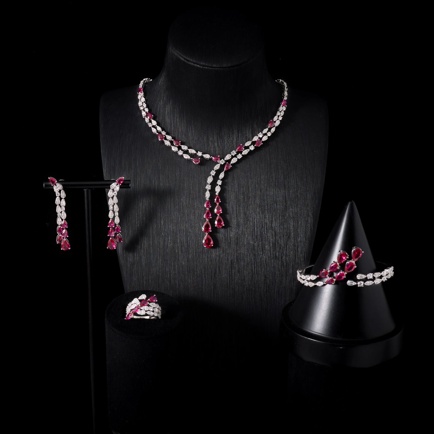 Women's Cubic Zircon Necklace Set Elegant Bridal Wedding Jewelry Accessory 00121