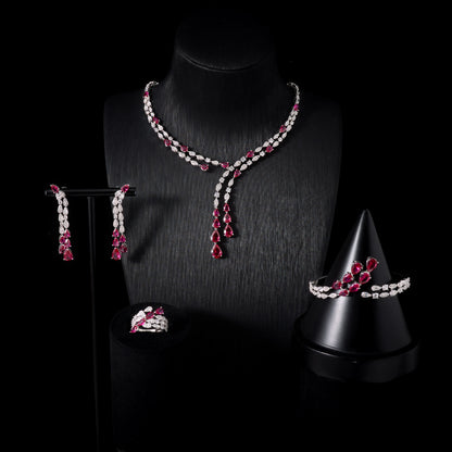 Women's Cubic Zircon Necklace Set Elegant Bridal Wedding Jewelry Accessory 00121