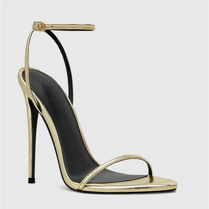 New Red High Heel Sandals with Women's Thin Heel, Metal Leather Strap, Black Sexy, Open toed Style, Foot Ring33-46