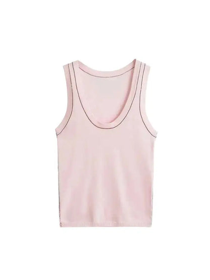 Women's Sleeveless Knit Tank Tops, V Neck ,Contrast Trims, Female Camis, Chic Vest Fashion