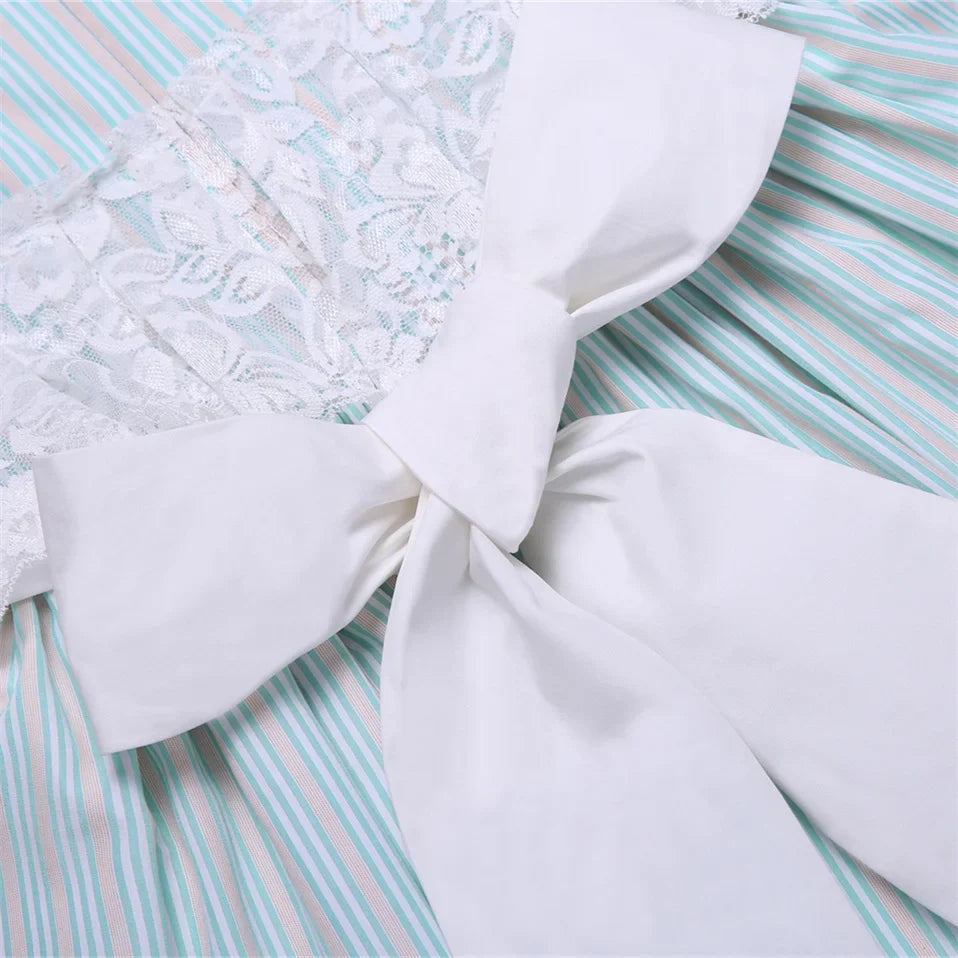 Pettigirl Vestido Casual Infantil Meninas Festa Casamentos Madrinha Princesa Listrado Azul Verão Roupas Infantis 2 a 12 anos