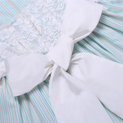 Pettigirl Vestido Casual Infantil Meninas Festa Casamentos Madrinha Princesa Listrado Azul Verão Roupas Infantis 2 a 12 anos