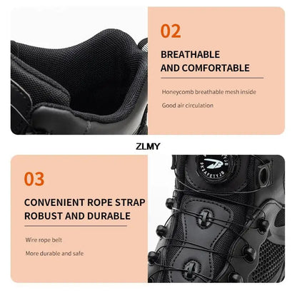 Construction Work Boots Men Steel Toe Safety Shoes Rotated Button Anti-smash Puncture Proof Sneakers Man High Top Security Boot