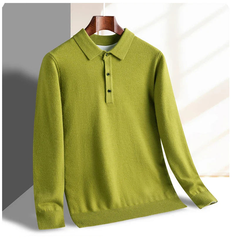 Fashion luxury knitted long sleeve polo shirt men's autumn new trend simple solid color soft skin friendly comfort lapel sweater