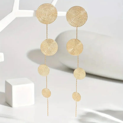 Temperament Fashion Metal Hammering Pattern Geometric Circular Long Tassel Creative Spliced Stud Earrings for Women Jewelry Gift
