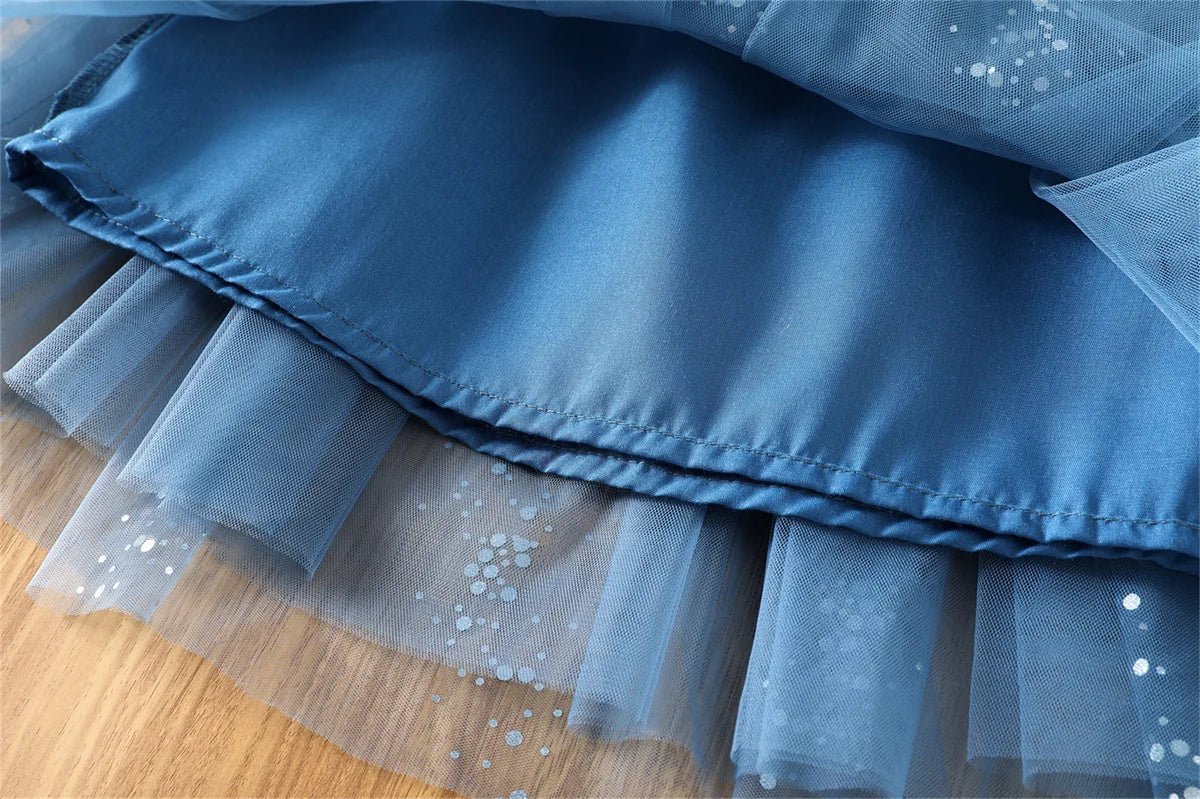 2026 Summer 1-5Y Korean Style Girls Suspender Dress Kids Flutter Sleeve Mesh Breathable Daily Party Dress Children Clothes