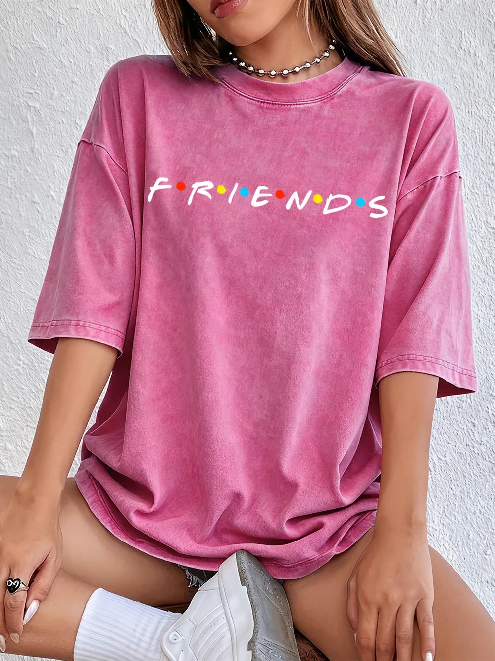 Sitcom Movie Friends Print Washed T-Shirts Women Cotton Oversize T Shirt Summer Soft Short Sleeve Tops Street O-Neck Clothes