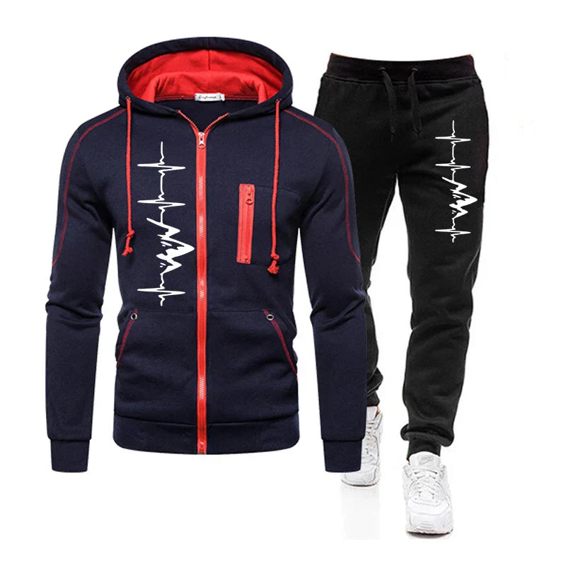 High Quality Autumn Winter Outdoors Hoodie Daily Men's Clothing Jogging Casual Sports Single Piece Zipper Jacket and Sport Pants