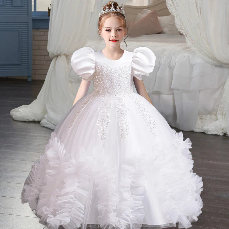 New Year Girl Lace Dress Girl's Birthday Party Ball Evening Dress Sleeveless Long Dress 4-12 Year Old Christmas Princess Dress