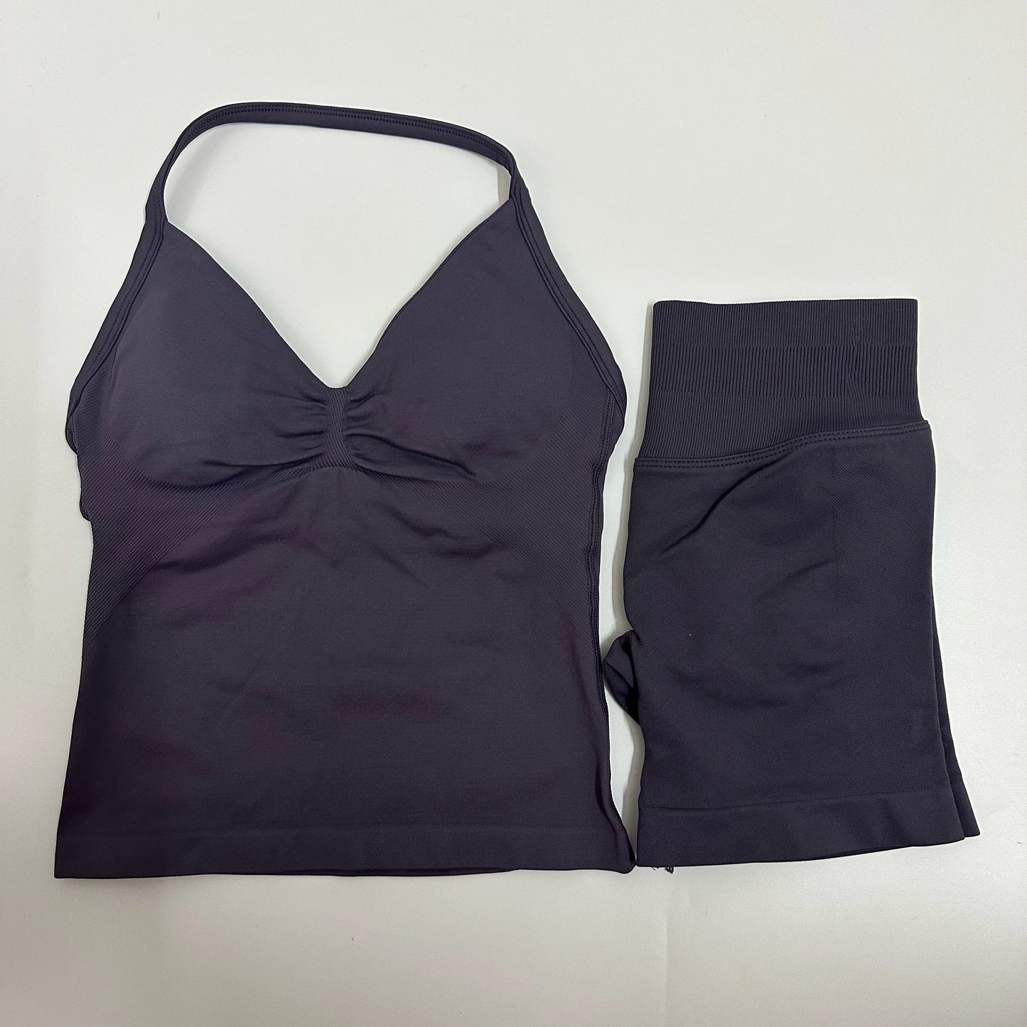 Women Yoga Set Seamless Yoga Longline Strappy Tank Top Scrunch Sports Shorts Gym Clothes Woman Summer Workout Outfit