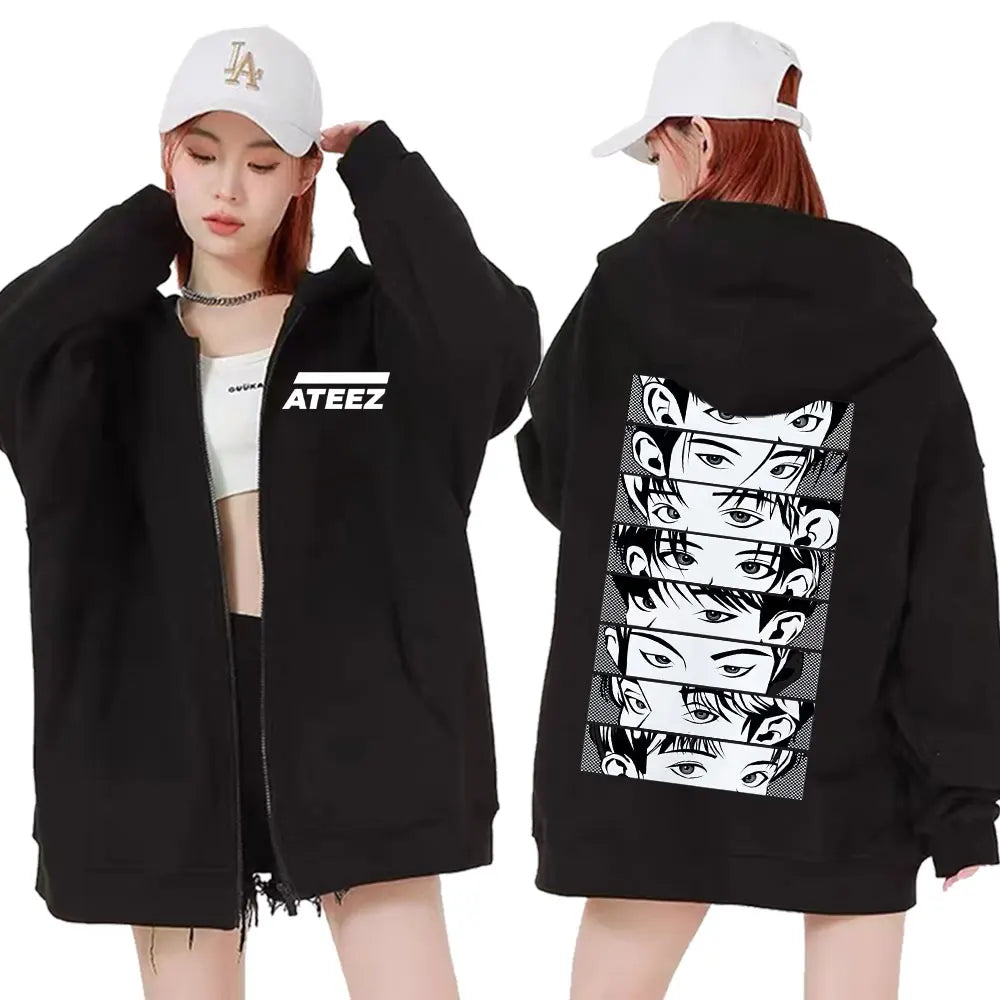 Ateez The World Ep. Fin Will Album Tour 2024 Zipper Hoodies Men Women Korean Fashion Zip Up Sweatshirt Casual Jacket Hoodie Tops