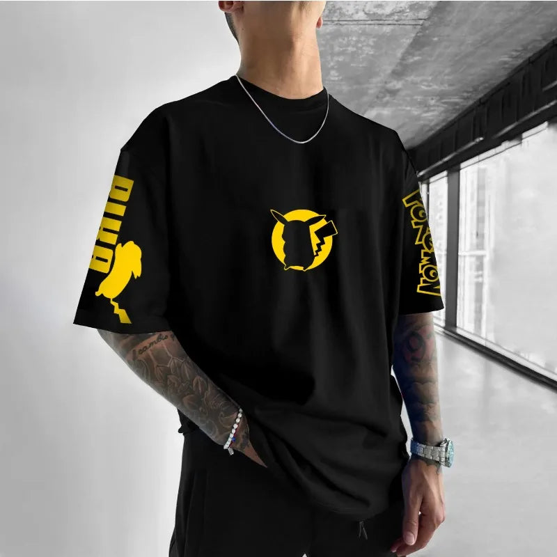 Anime Peripheral Pikachu Double-sided Printed T-shirt Short Sleeved Men's and Women's Summer Harajuku Loose Casual Top