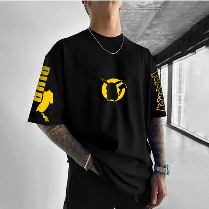 Anime Peripheral Pikachu Double-sided Printed T-shirt Short Sleeved Men's and Women's Summer Harajuku Loose Casual Top