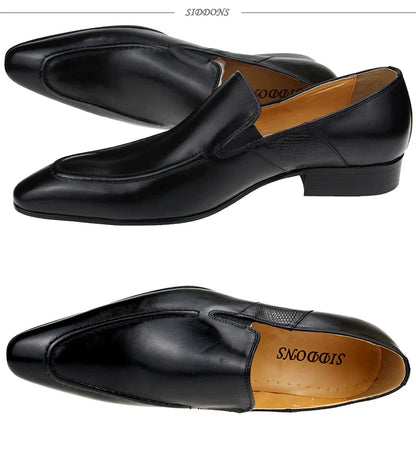 Purely Handmade Genuine Cow Leather Shoes Men's Sapato Social Formal Wedding Dress Shoes Loafers Pointed Toe Stylish Shoe