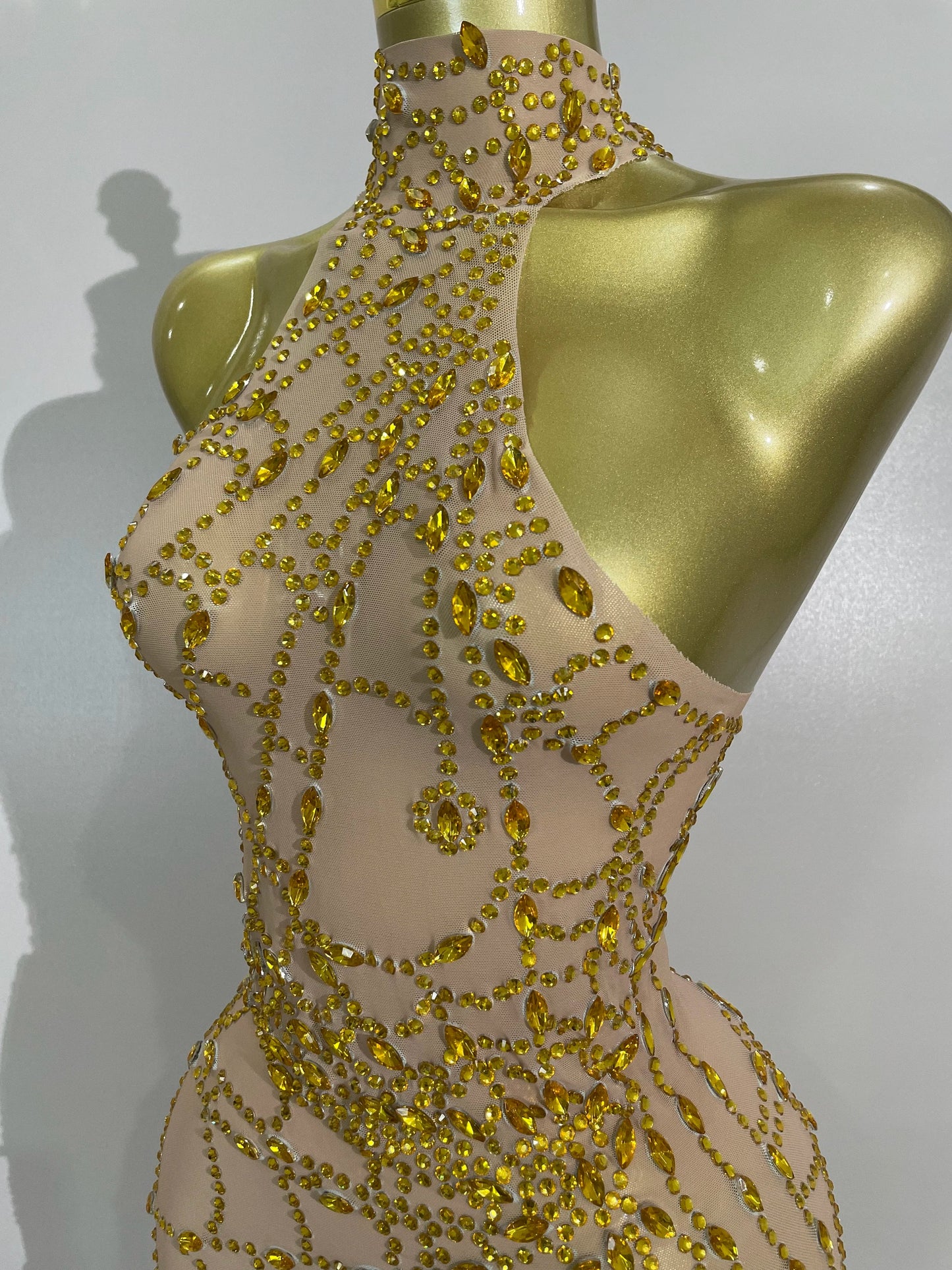 Sparkly Diamond Sexy Mesh Asymmetric Bodycon Mini Dress Women Nightclub Bar Party Show Gogo Dancer Clothing Stage Costume