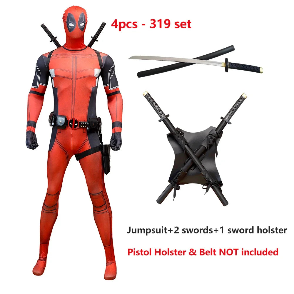 Deadpool Child Costume Halloween Costumes Kids Men Adult Superhero Bodysuit Jumpsuit Children Cosplay Costume Swords Accessories