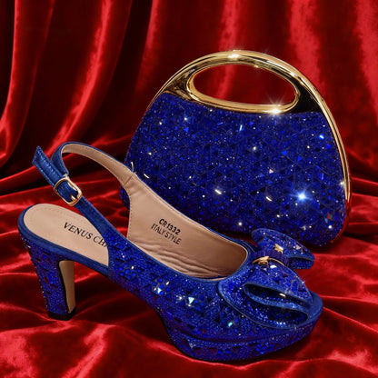 Conjunto de Sandálias de Salto Alto Peep Toe e Bolsa Chic Roxa Clara com Strass para Mulheres – Sapatos de Festa Italianos Elegantes Perfeitos para Casamentos