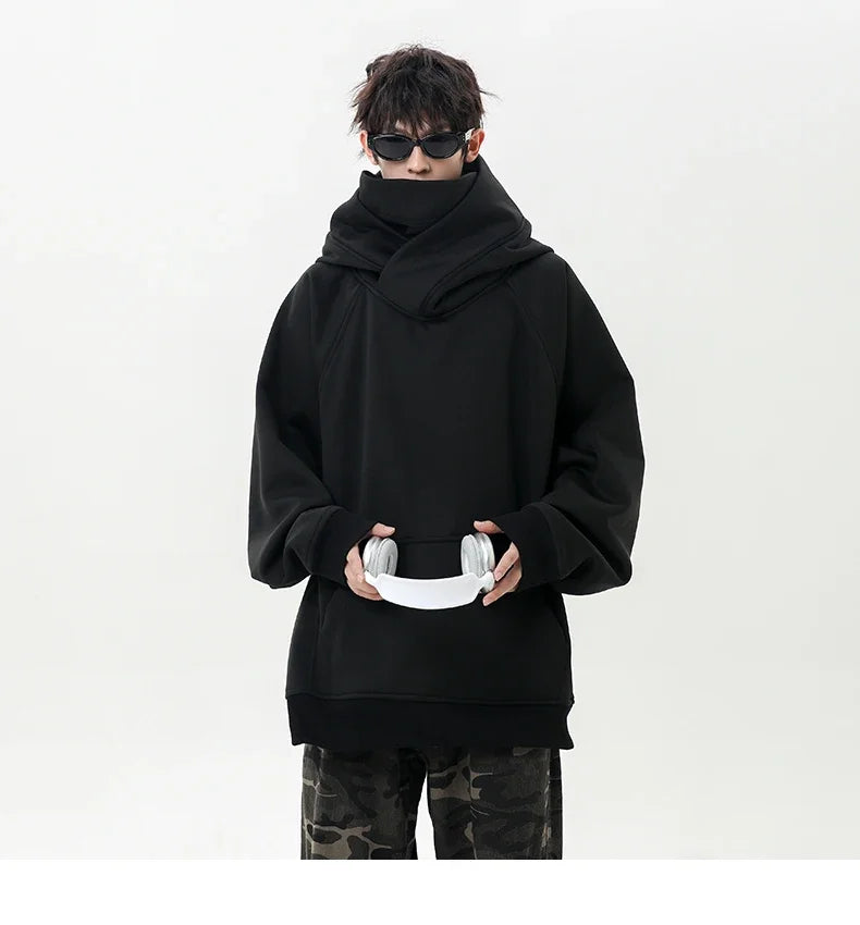 Autumn New High Neck Sweatshirt Men Pile Up Collar Hoodie Harajuku College Style Ninja Sweatshirt Casual Sports Loose Couple Top