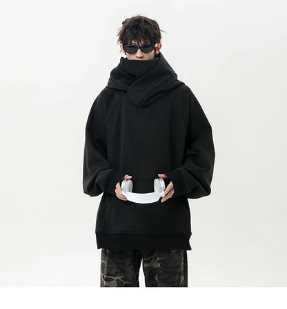 Autumn New High Neck Sweatshirt Men Pile Up Collar Hoodie Harajuku College Style Ninja Sweatshirt Casual Sports Loose Couple Top