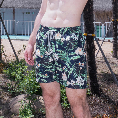Beach Men's Swim Shorts Flower 3D Printed Surfing Board Shorts Quick Dry with Mesh Lining and Pockets Struck Shorts