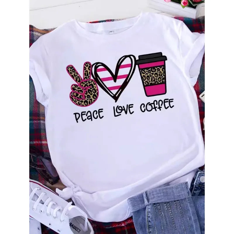 American Retro Letters Love White T-shirt Women Short Sleeve Round Neck Loose Large Size Casual Top Oversized