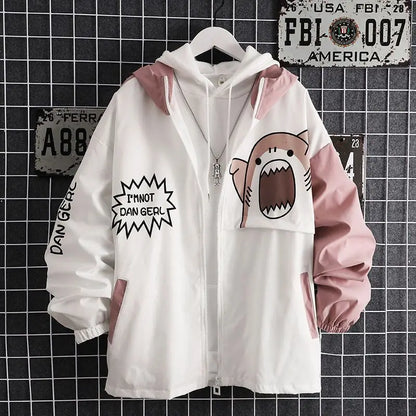 New 2025 Spring Woman Hooded Cute Shark Print Japanese Style Patchwork Teen Hoodies Jacket Fashion Harajuku Women Sweatshirt