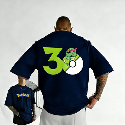 30th Anniversary Caterpie Printed T-shirt Summer New Men's and Women's Loose Casual Hip Hop Trendy Short Sleeve Top