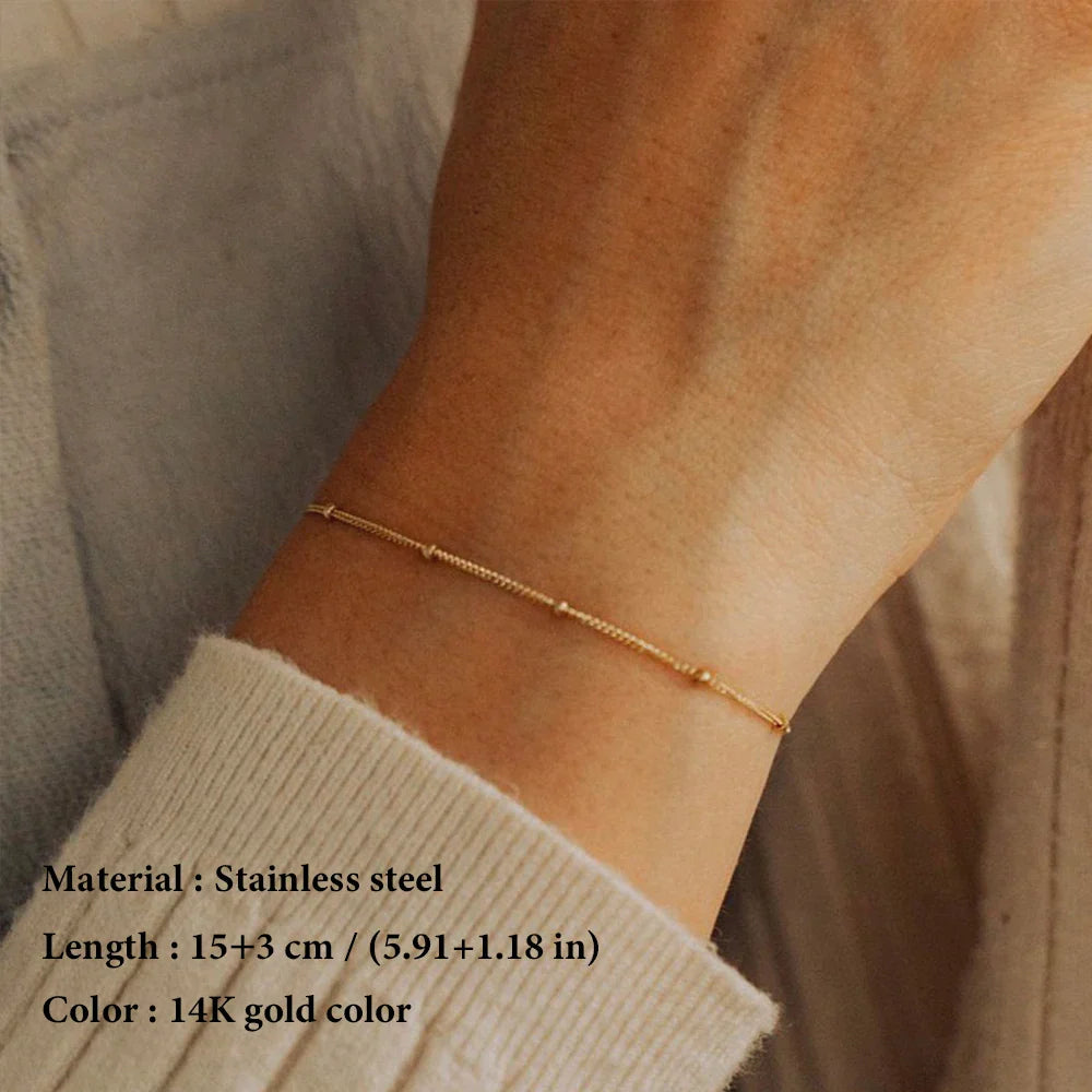 Stainless Steel Chain Necklace for Women Gold Color Thin Choker Bead Chain Necklace Jewelry Wholesale Dropshipping