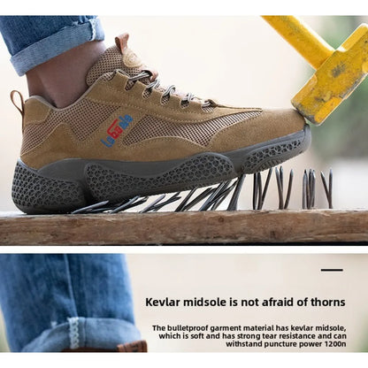 Men's Labor Protection Shoes Steel Toe Caps Lightweight Anti Slip Safety Work Shoes Anti Piercing Smashing Functions