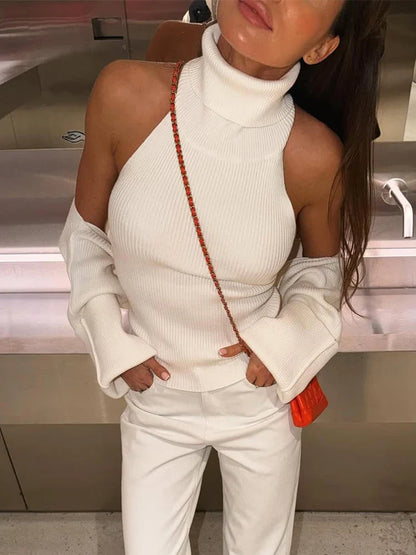 Trendix Hollow Out Sweater Sets For Women 2025 Fall New Long Sleeve Knitwear Shawl Suits Sexy Backless Knit Tank Top 2 Piece Set
