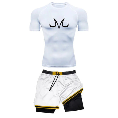 Men's Running Tracksuit Anime Print Training Fitness Sportswear Set Compression Leggings Sport Gym Performance Shorts Rash Guard