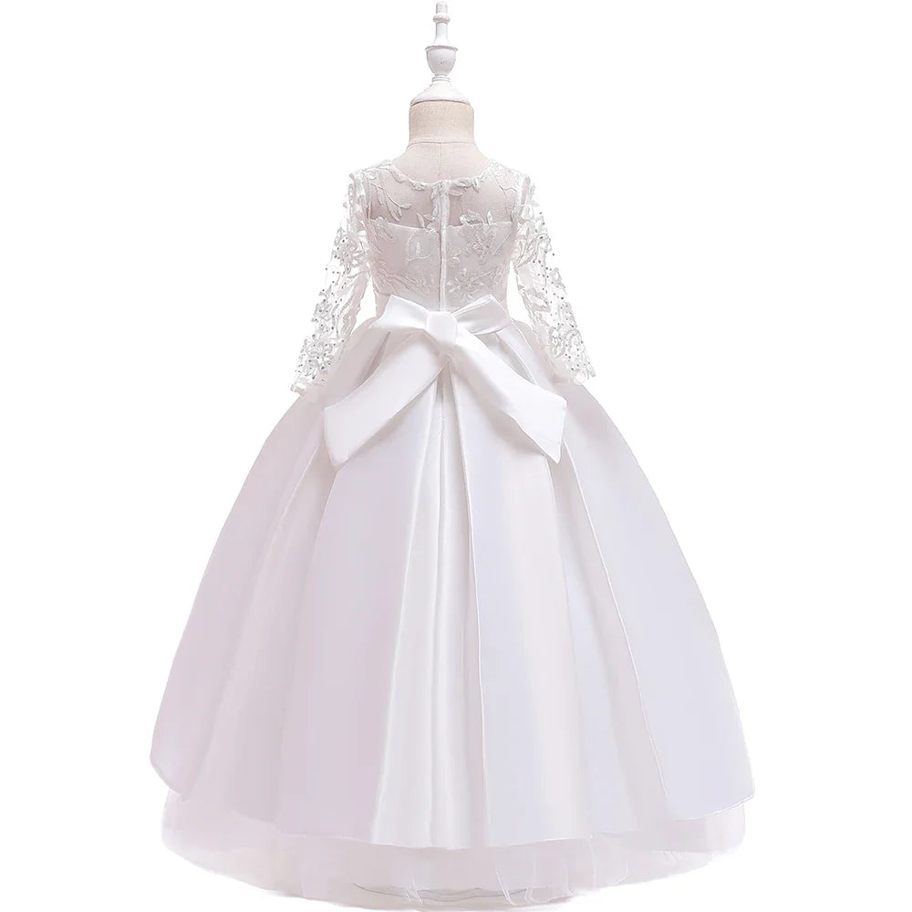 Teens Sequin Bridesmaid Girls Party Dress Long Sleeve First Communion Gown Wedding Party Princess Dresses Bow Christmas Costumes