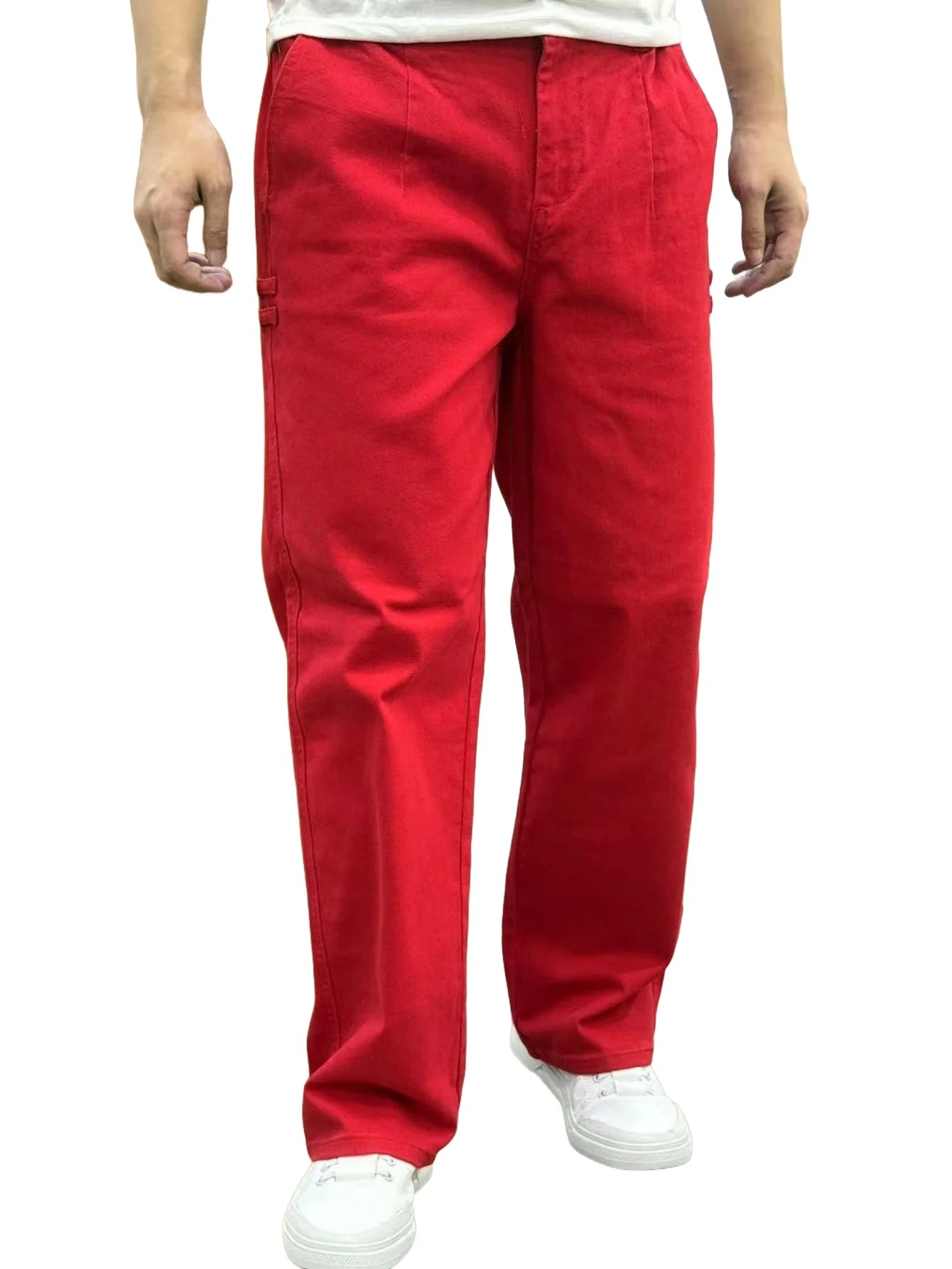 Men's Stretch Waist Pants Basic and Versatile Design Business Classic Style Red Loose Straight Pants