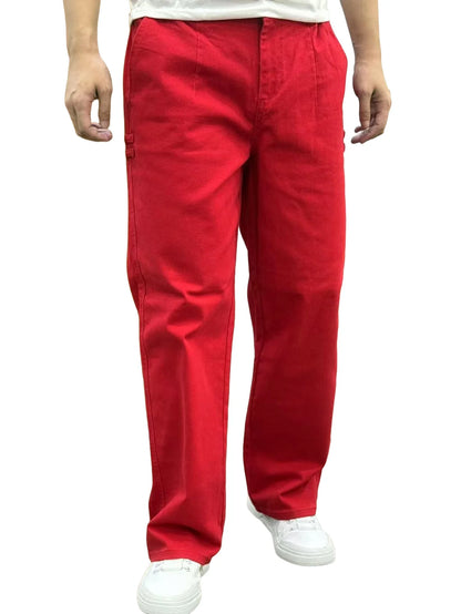 Men's Stretch Waist Pants Basic and Versatile Design Business Classic Style Red Loose Straight Pants