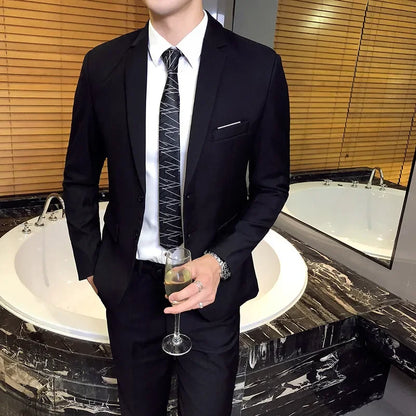 ( Jacket + Pants ) Fashion Boutique Solid Color Casual Business Mens Suit Groom Wedding Men Formal Social Suit Blazer 2 Pcs Set