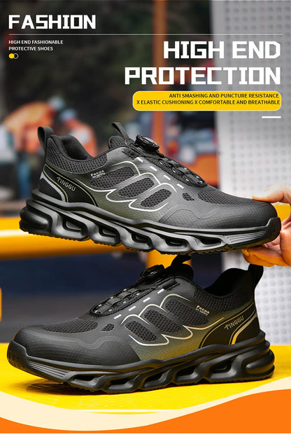 NEW Rotary Buckle Security Boots for Men WorkSneakers Women Boots Breathable Steel Toe ShoesSafety Puncture-Proof Men Boots