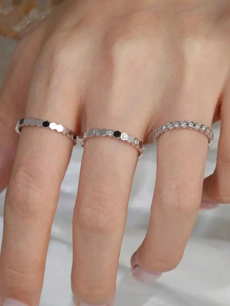 925 Sterling Silver Zircon Simple Delicate Honeycomb 3pc Set Ring For Women Engagement Wedding Luxury High Quality Fine Jewelry