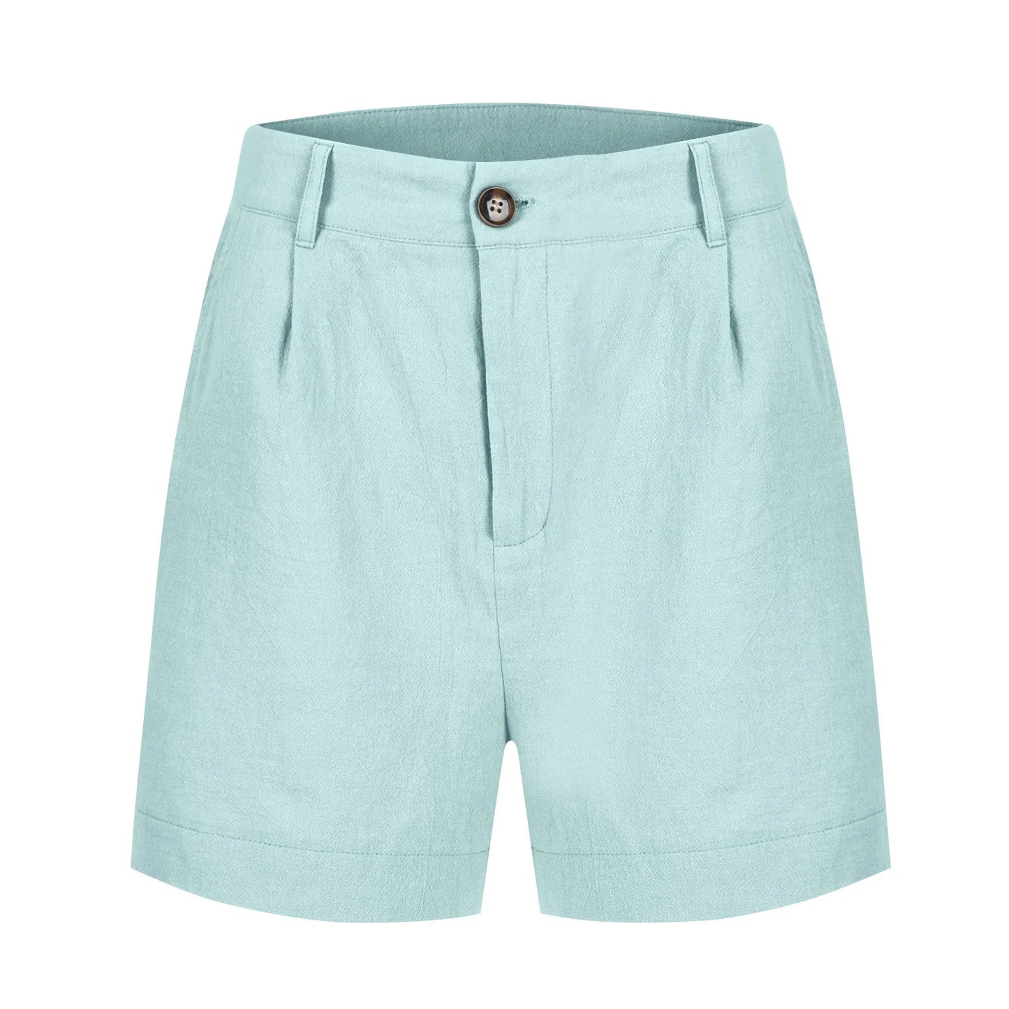 Cotton Linen Solid Shorts For Women Button High Waist Summer Loose Casual Pockets Shorts Female Pants Women Clothing