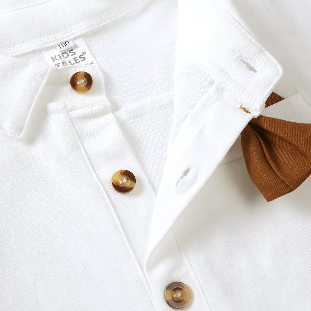 2026 Baby Boy Formal Birthday Outfit Suit Toddler Gentleman Clothes Infant Short Sleeve Bowtie Shirt+Suspender Pants Casual Sets