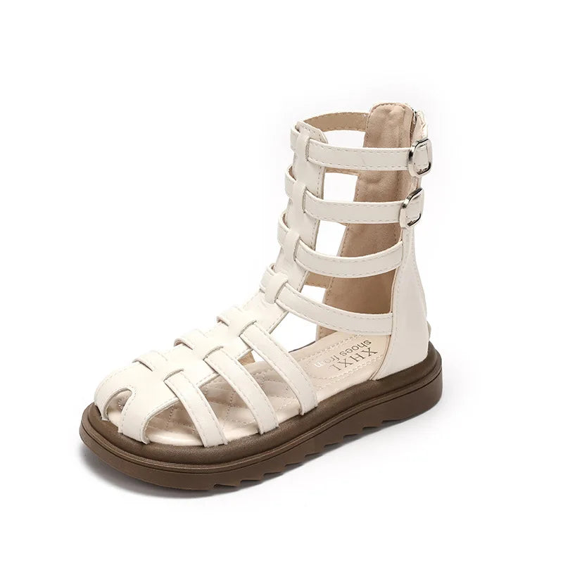 High-top Gladiator Platform Shoes Kids Wedding Party Footwear New Summer Little Girl Children Sweet Princess Long Sandals