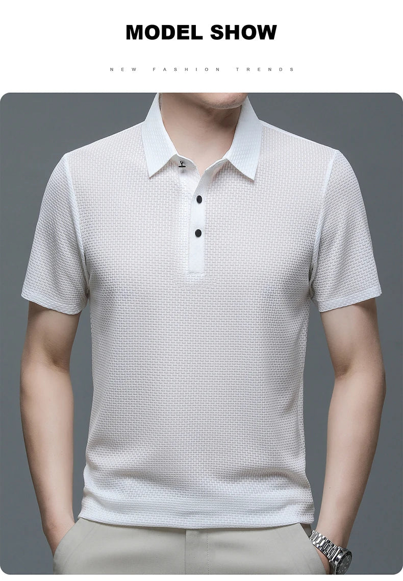 Upto EUR Sizes Tall Man Brand Top-Quality Men's Golf Shirt Lop-up Hollow Short-sleeved Polo Shirt SummerIce Silk Breathable Tee