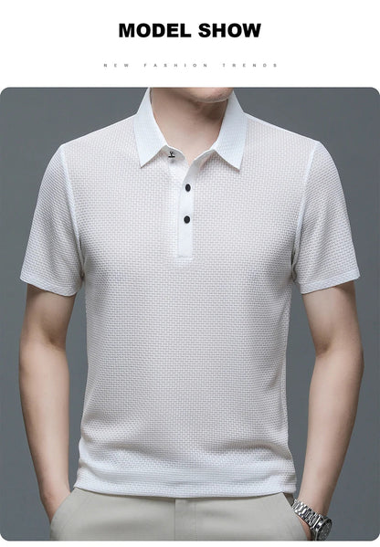 Upto EUR Sizes Tall Man Brand Top-Quality Men's Golf Shirt Lop-up Hollow Short-sleeved Polo Shirt SummerIce Silk Breathable Tee