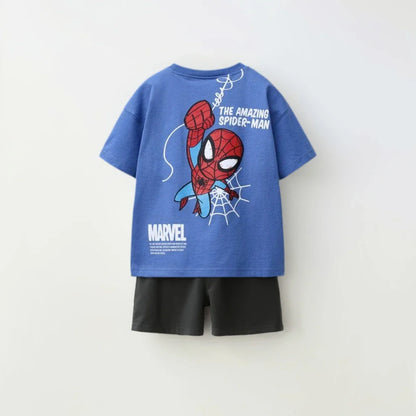 Children's Clothing Sports T-shirt Loose Shorts Short Sleeves Casual Spider Man Print Set Children's Cartoon T-shirt Shorts