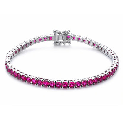 925 Silver Tennis Bracelet, 3mm Pave CZ, Dark Ruby/Rainbow/Blue/Green/Black, Eternity Design, Fine Jewelry for Women