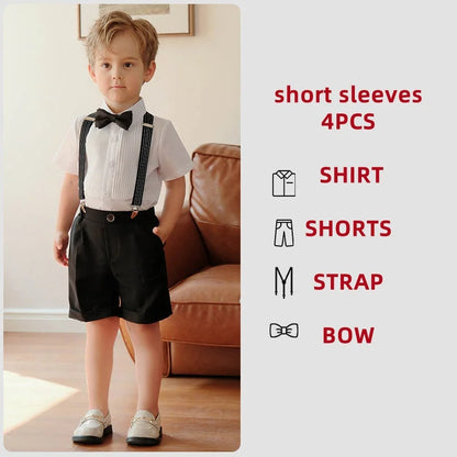 Summer Children Boys Suits For Wedding Formal Kids Children Boys Strap Suit Set Elegant Kids Boys Wedding Birthday Party Costume