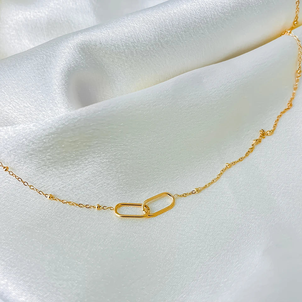 Fashion Stainless Steel Link Infinity Necklace Geometric Double Paperclip Pendant Women's Simple Jewelry Wholesale