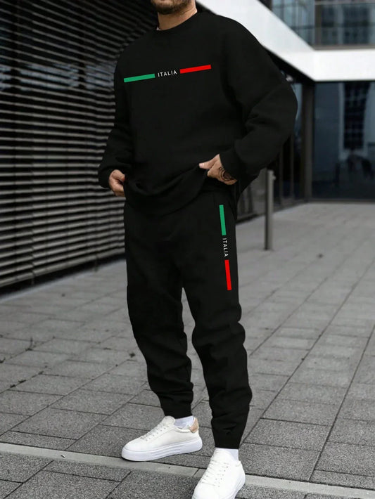 Autumn Mens Tracksuit Italy O Neck Sweatshirt Sweatpants Casual Sports Single Piece Tops Pants Man Clothing Hip Hop Streetwear