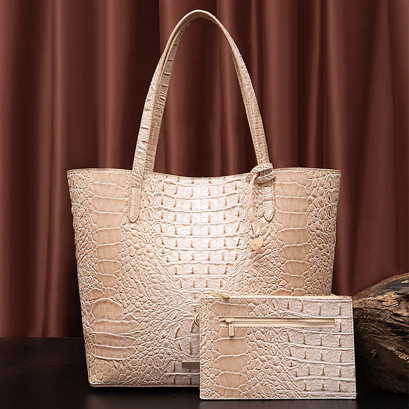 Leather Fashion Two Piece Crocodile Pattern Single Shoulder Tote Bag