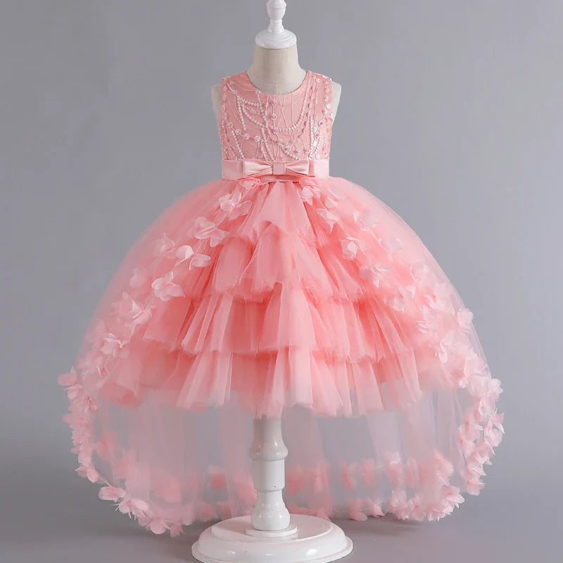 Kids for Girl's 3 to 12 years old Formal Evening Trailing Dress Sleeveless Princess Fluffy Cake Dinner Performance Dance