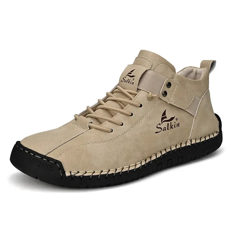 Handmade Leather Casual Men Shoes Design Sneakers Man Breathable Leather Shoes Men Ankle Boots Outdoor